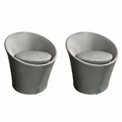 MEUBLETMOI Lot De 2 Fauteuils De Jardin Rond Gris En Textilène - KIMI - Gris