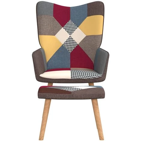 TRUE DEAL Chaise De Relaxation Avec Repose-pied Patchwork Tissu 5 TRUE DEAL Chaise De Relaxation Avec Repose-pied Patchwork Tissu – Image 3