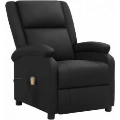 INLIFE Fauteuil De Massage Inclinable Noir Cuir Véritable - Noir