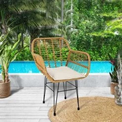 ALTOBUY PATAYA - Lot De 4 Fauteuils Tressées Marron Avec Pieds Métal - Marron Clair -Pas Cher Fauteuil Magasin 58764214 3