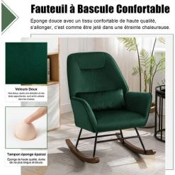 YOUTHUP Fauteuil à Bascule Médiéval Fauteuil Velours Moderne Avec Coussin Lombaire, Chaise Berçante Confortable, Chaise à Bascule Avec Pieds En Bois Massif Pour Salon Chambre Intérieur Vert Foncé -Pas Cher Fauteuil Magasin 58989927 2