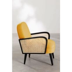 Fauteuil En Velours Icon SKLUM Bois De Bouleau - Osier Moutarde - Moutarde -Pas Cher Fauteuil Magasin 59013662 4