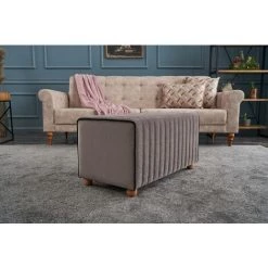 COTECOSY Pouf / Repose Pied Sammy 80cm Bois Naturel Et Velours Gris - Gris -Pas Cher Fauteuil Magasin 59104943 4