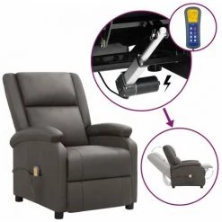 Fauteuil Releveur Inclinable De Massage Cuir Véritable Gris VidaXL