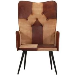 Chaise à Oreilles Marron Cuir Véritable VidaXL 9 Chaise à Oreilles Marron Cuir Véritable VidaXL -Pas Cher Fauteuil Magasin 59157351 3