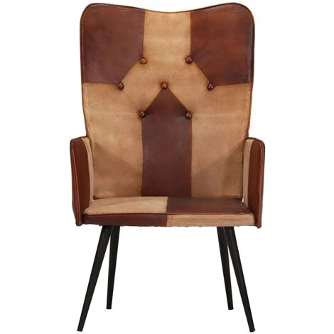 Chaise à Oreilles Marron Cuir Véritable VidaXL 5 Chaise à Oreilles Marron Cuir Véritable VidaXL – Image 3