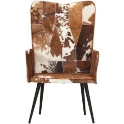 INLIFE Chaise à Oreilles Marron Et Blanc Cuir Véritable - Brun -Pas Cher Fauteuil Magasin 59172074 3