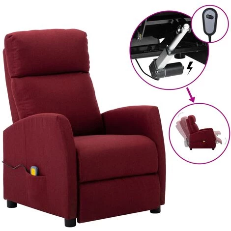 INLIFE Fauteuil De Massage Inclinable électrique Bordeaux Tissu - Rouge 3 INLIFE Fauteuil De Massage Inclinable électrique Bordeaux Tissu - Rouge
