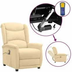 Fauteuil Releveur Inclinable De Massage Tissu Microfibre Crème VidaXL