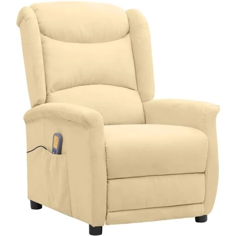Fauteuil Releveur Inclinable De Massage Tissu Microfibre Crème VidaXL 4 Fauteuil Releveur Inclinable De Massage Tissu Microfibre Crème VidaXL – Image 2