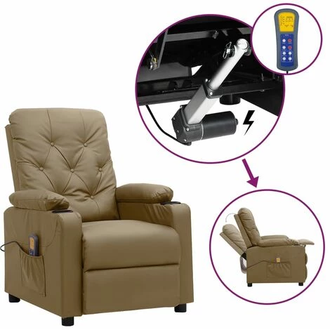 VidaXL Fauteuil Releveur Inclinable De Massage Similicuir Cappuccino - Brun 3 VidaXL Fauteuil Releveur Inclinable De Massage Similicuir Cappuccino - Brun