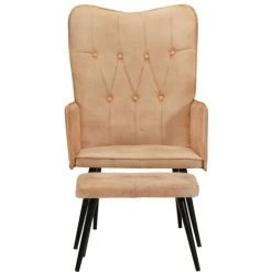 Chaise à Oreilles Avec Repose-pied Crème Toile VidaXL -Pas Cher Fauteuil Magasin 59200377 3