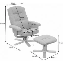 DéCOSHOP26 Détendez La Chaise M56, Chaise De Télévision Fauteuil De Télévision Avec Tabouret, Tissu / Textile ~ Gris Clair - Gris -Pas Cher Fauteuil Magasin 59282369 4
