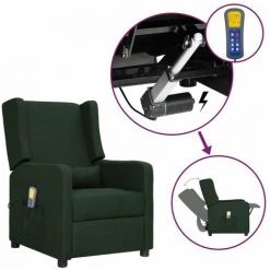 Fauteuil Releveur Inclinable De Massage Tissu Vert Foncé VidaXL