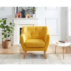 BAïTA Fauteuil SCANDI En Tissu Jaune Avec Pieds En Bois - Jaune -Pas Cher Fauteuil Magasin 59336688 3