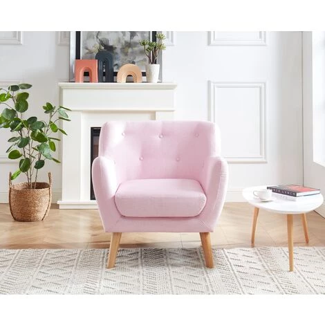 BAïTA Fauteuil SCANDI En Tissu Rose Avec Pieds En Bois - Rose 4 BAïTA Fauteuil SCANDI En Tissu Rose Avec Pieds En Bois - Rose – Image 2