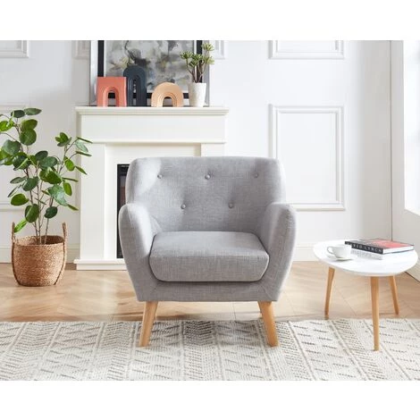 BAïTA Fauteuil SCANDI En Tissu Gris Avec Pieds En Bois - Gris 4 BAïTA Fauteuil SCANDI En Tissu Gris Avec Pieds En Bois - Gris – Image 2