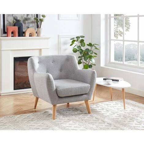 BAïTA Fauteuil SCANDI En Tissu Gris Avec Pieds En Bois - Gris 6 BAïTA Fauteuil SCANDI En Tissu Gris Avec Pieds En Bois - Gris – Image 4