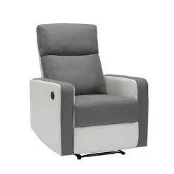 BAïTA Fauteuil Relax LOVA Large En Tissu Gris Et PU Blanc Avec Fonction électrique - Gris