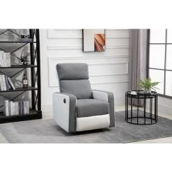 BAïTA Fauteuil Relax LOVA Large En Tissu Gris Et PU Blanc Avec Fonction électrique - Gris -Pas Cher Fauteuil Magasin 59336700 4