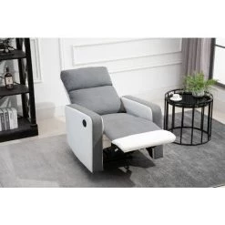 BAïTA Fauteuil Relax LOVA Large En Tissu Gris Et PU Blanc Avec Fonction électrique - Gris -Pas Cher Fauteuil Magasin 59336700 5