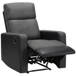 BAïTA Fauteuil Relax LOVA Large En Tissu Gris Et PU Noir Avec Fonction électrique - Gris -Pas Cher Fauteuil Magasin 59336703 4