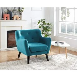 BAïTA Fauteuil SCANDI En Velours Bleu Avec Pieds En Bois - Bleu -Pas Cher Fauteuil Magasin 59336711 4