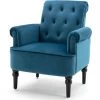 MERAX Fauteuil De Salon Scandinave Velours Bleu Esprit Bohème-chic Dossier 5 Boutons Accoudoirs Courbés Piètement Bois Hévéa Noir -Pas Cher Fauteuil Magasin 59411662 1