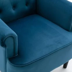 MERAX Fauteuil De Salon Scandinave Velours Bleu Esprit Bohème-chic Dossier 5 Boutons Accoudoirs Courbés Piètement Bois Hévéa Noir -Pas Cher Fauteuil Magasin 59411662 3