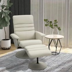 HOMCOM Fauteuil Relax Inclinable Pivotant Contemporain Avec Repose-pieds Grand Confort Revêtement Synthétique Crème - Crème -Pas Cher Fauteuil Magasin 59418503 2