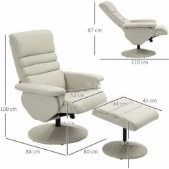 HOMCOM Fauteuil Relax Inclinable Pivotant Contemporain Avec Repose-pieds Grand Confort Revêtement Synthétique Crème - Crème -Pas Cher Fauteuil Magasin 59418503 3