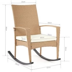 Fauteuil à Bascule, Chaise Berçante De Relaxation Rocking Chair En Résine Tressée Avec Coussin Pour Salon, Terrasse, Beige - Mondeer -Pas Cher Fauteuil Magasin 59466857 4