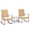 Ensemble De Meuble Fauteuil à Bascule, Chaise Berçante De Relaxation Rocking Chair En Résine Tressée Avec Coussin Et Table Pour Salon, Terrasse, Beige - Mondeer