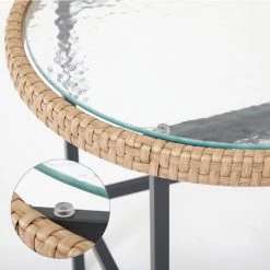 Ensemble De Meuble Fauteuil à Bascule, Chaise Berçante De Relaxation Rocking Chair En Résine Tressée Avec Coussin Et Table Pour Salon, Terrasse, Beige - Mondeer -Pas Cher Fauteuil Magasin 59471776 4