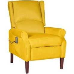 TRUE DEAL Fauteuil De Massage Inclinable Jaune Velours