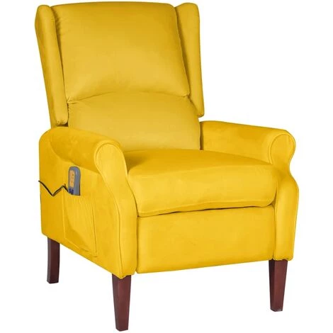 TRUE DEAL Fauteuil De Massage Inclinable Jaune Velours 3 TRUE DEAL Fauteuil De Massage Inclinable Jaune Velours