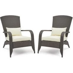 Lot De 2 Fauteuil De Salon En Résine Tressée Chaise D'appoint Relaxaion , Dossier Haut Avec Coussins Confortable - Mondeer