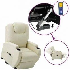 VidaXL Fauteuil Releveur Inclinable Crème Similicuir - Crème