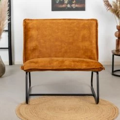 DIMEHOUSE Paris Fauteuil Industriel Cognac Velours - Marron, Jaune, Taupe, Brun -Pas Cher Fauteuil Magasin 59682405 2
