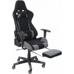 DéCOSHOP26 Fauteuil Chaise De Bureau Sur Roulettes Gamer Avec Repose-pieds Tissu Noir/gris - Noir
