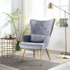 YOUTHUP Fauteuil Au Style Scandinave Fauteuil En Velours à Dossier Capitonné Rembourré Confort Moderne Chaise De Vanité Avec Dossier Haut Et Pieds Métal Doré Oreiller Lombaire Pour Salon Chambre Cuisine, Gris -Pas Cher Fauteuil Magasin 59761474 1