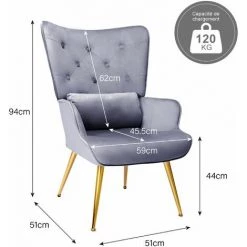 YOUTHUP Fauteuil Au Style Scandinave Fauteuil En Velours à Dossier Capitonné Rembourré Confort Moderne Chaise De Vanité Avec Dossier Haut Et Pieds Métal Doré Oreiller Lombaire Pour Salon Chambre Cuisine, Gris 10 YOUTHUP Fauteuil Au Style Scandinave Fauteuil En Velours à Dossier Capitonné Rembourré Confort Moderne Chaise De Vanité Avec Dossier Haut Et Pieds Métal Doré Oreiller Lombaire Pour Salon Chambre Cuisine, Gris -Pas Cher Fauteuil Magasin 59761474 4