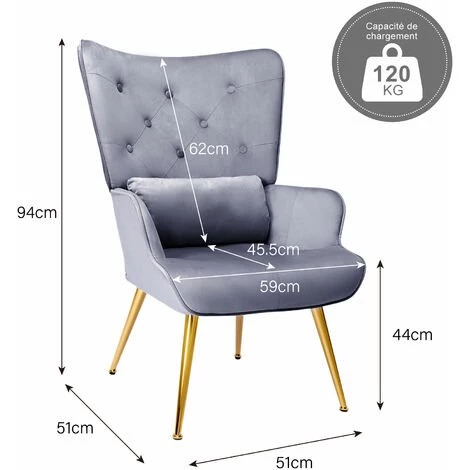 YOUTHUP Fauteuil Au Style Scandinave Fauteuil En Velours à Dossier Capitonné Rembourré Confort Moderne Chaise De Vanité Avec Dossier Haut Et Pieds Métal Doré Oreiller Lombaire Pour Salon Chambre Cuisine, Gris 6 YOUTHUP Fauteuil Au Style Scandinave Fauteuil En Velours à Dossier Capitonné Rembourré Confort Moderne Chaise De Vanité Avec Dossier Haut Et Pieds Métal Doré Oreiller Lombaire Pour Salon Chambre Cuisine, Gris â Image 4