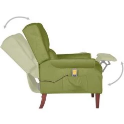 YOUTHUP Fauteuil De Massage Inclinable Vert Clair Velours - Vert -Pas Cher Fauteuil Magasin 59801501 5