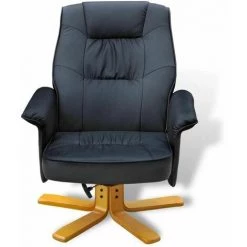 NOVA Chadin Réglable Avec Repose-pieds En Cuir Artificiel Noir Avec Pieds En Bois Fauteuil Avec Repose-pied Noir Similicuir -Pas Cher Fauteuil Magasin 59814833 4