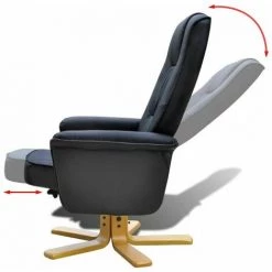 NOVA Chadin Réglable Avec Repose-pieds En Cuir Artificiel Noir Avec Pieds En Bois Fauteuil Avec Repose-pied Noir Similicuir -Pas Cher Fauteuil Magasin 59814833 5