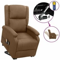 INLIFE Fauteuil Releveur Inclinable De Massage Marron Tissu