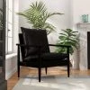 INLIFE Fauteuil Noir Cuir Véritable Avec Bois D'acacia 1 INLIFE Fauteuil Noir Cuir Véritable Avec Bois D'acacia -Pas Cher Fauteuil Magasin 59848699 1