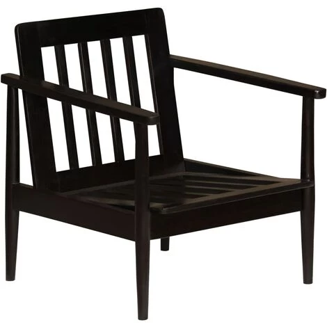 INLIFE Fauteuil Noir Cuir Véritable Avec Bois D'acacia 7 INLIFE Fauteuil Noir Cuir Véritable Avec Bois D'acacia – Image 5