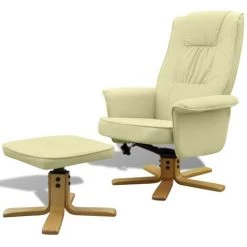 INLIFE Fauteuil Avec Repose-pied Blanc Crème Similicuir